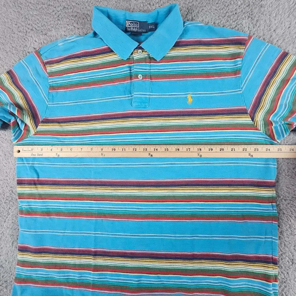 Vintage Polo Ralph Lauren Shirt Mens XXL Blue Striped Short Sleeve Preppy Casual